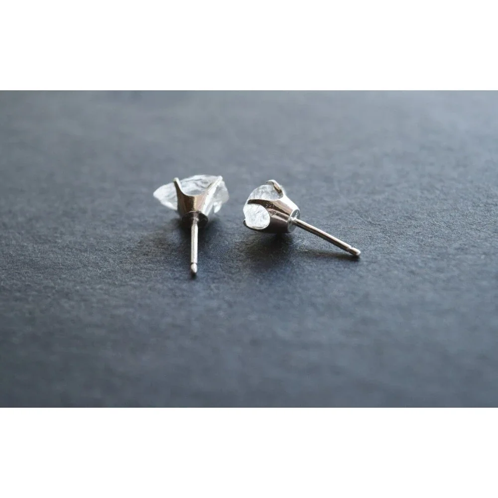 Lake County diamond earrings, 925 sterling silver, raw gemstones